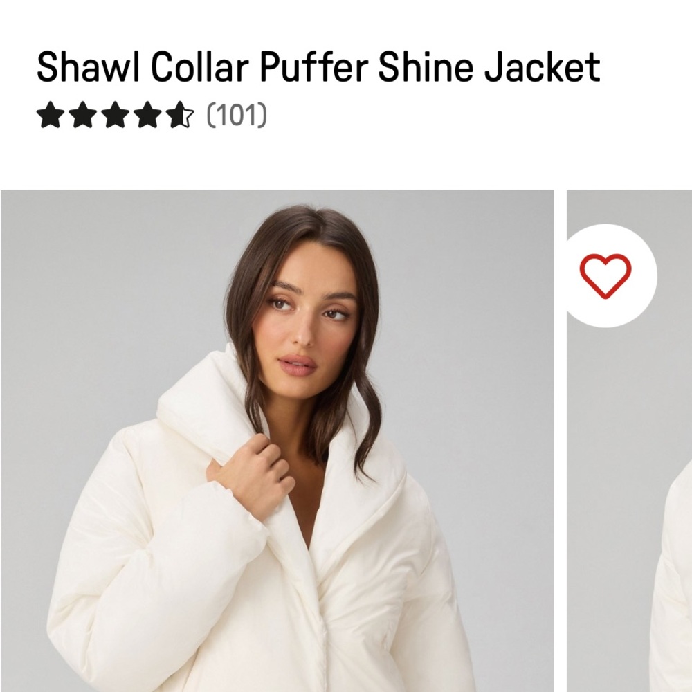 Fabletics Cream Shawl Collar Puffer Jacket
